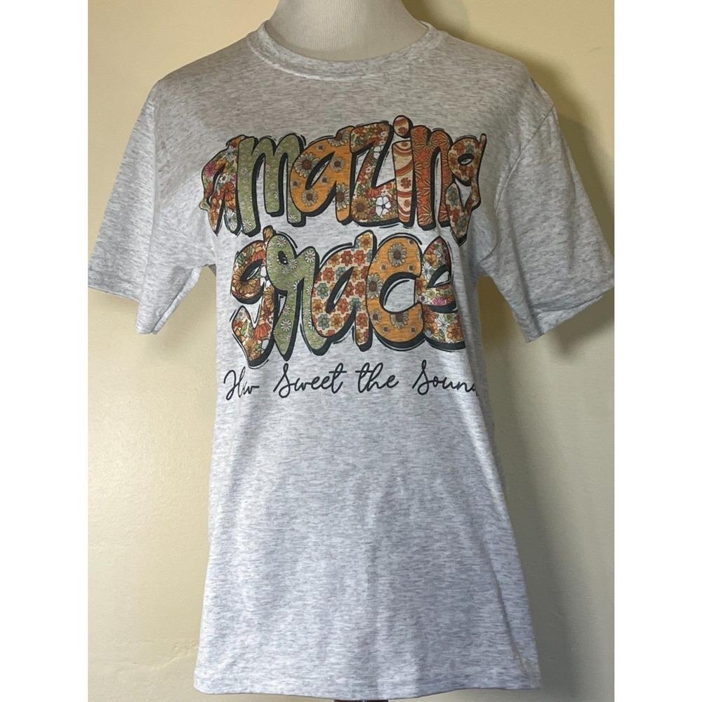 Women's Christian Sublimation Tee -‎ Amazing Grace in Floral Design (Size Small)